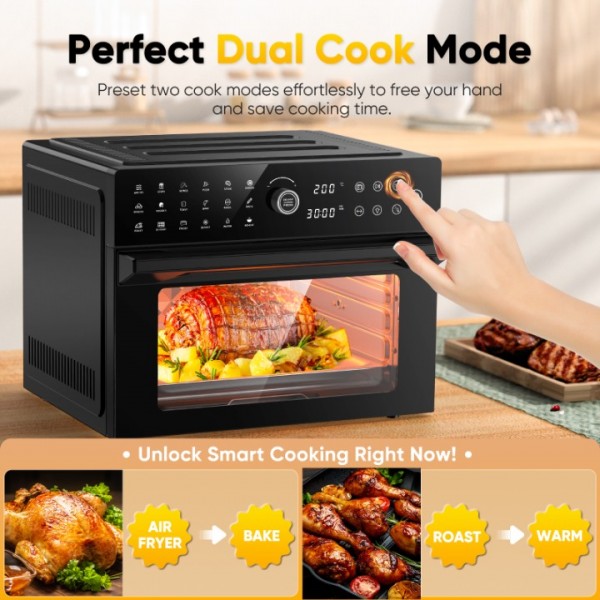 Minibackofen 30L, 20 Programme Minibackofen mit Umluft,4 Fach Fritteuse Umkehrbar, 1800W Airfryer Smart &Timer-Funktion, Heißluft-Backofen mit LED-Display, Gesundes, Fettarmes Frittieren mit Rezepheft